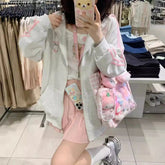Cute Cartoon Embroidered Zip-Up Hoodie