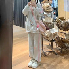 Cute Cartoon Embroidered Zip-Up Hoodie