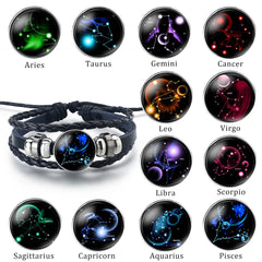 12 Zodiac Signs Constellation Bracelet Vintage Men's and Women's Multilayer Wrap Leather Bracelet & Bangle Birthday Gift