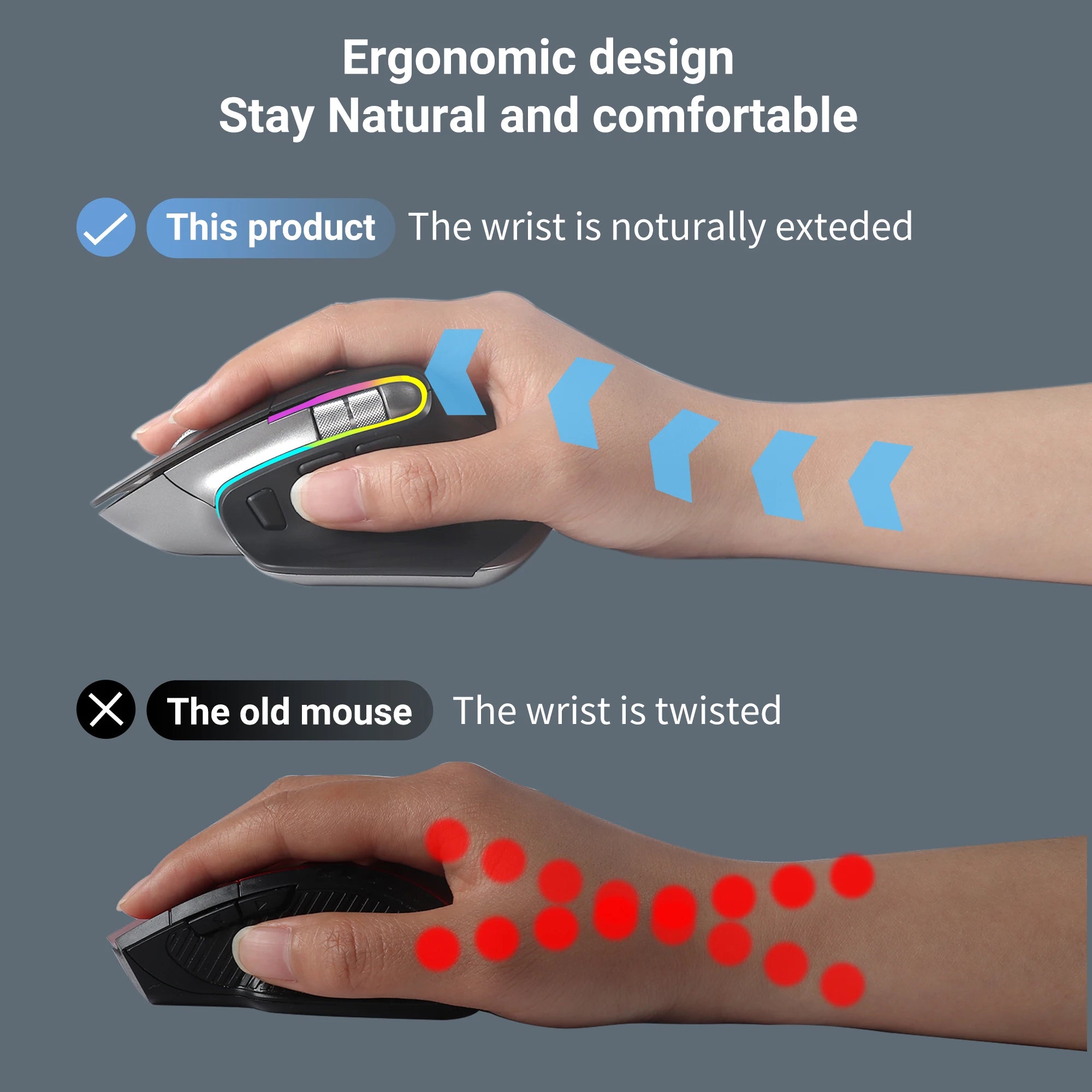 CHYI Tri-Mode Ergonomic Vertical Wireless Mouse