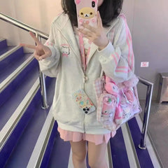 Cute Cartoon Embroidered Zip-Up Hoodie