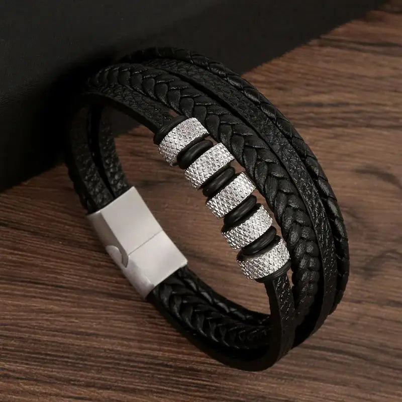 Men's Alloy Buckle Leather Bracelet