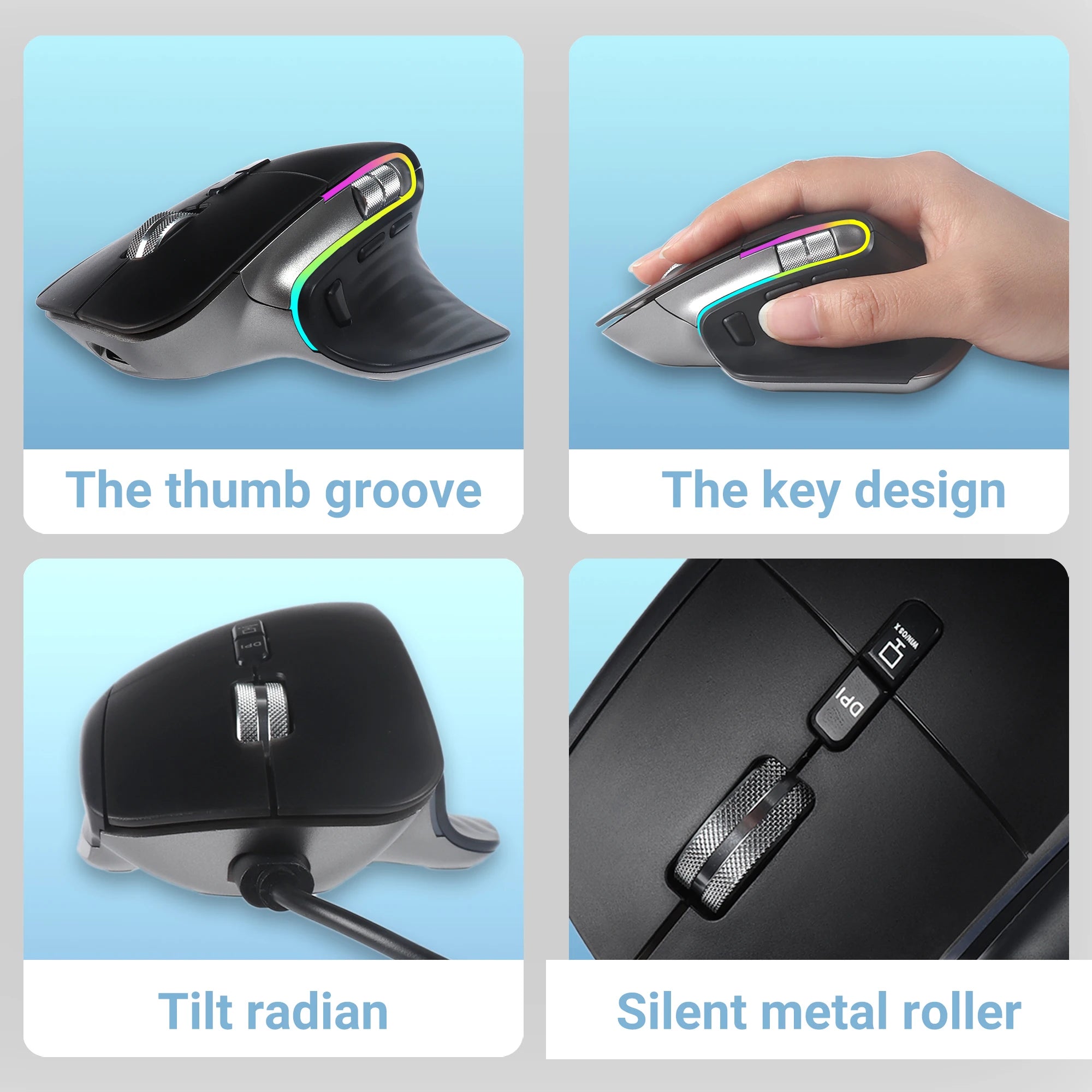 CHYI Tri-Mode Ergonomic Vertical Wireless Mouse