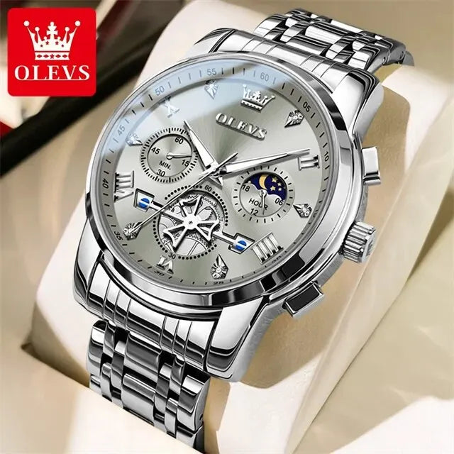 OLEVS Luxury Moon Phase Chronograph Men's Watch