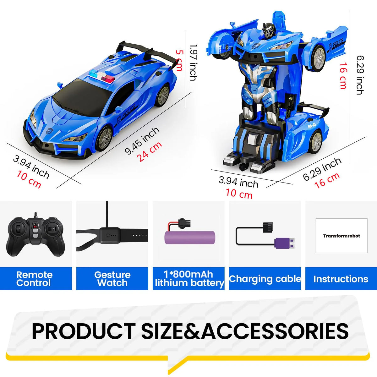 2-in-1 Remote Control Transforming Robot Car with Gesture Control