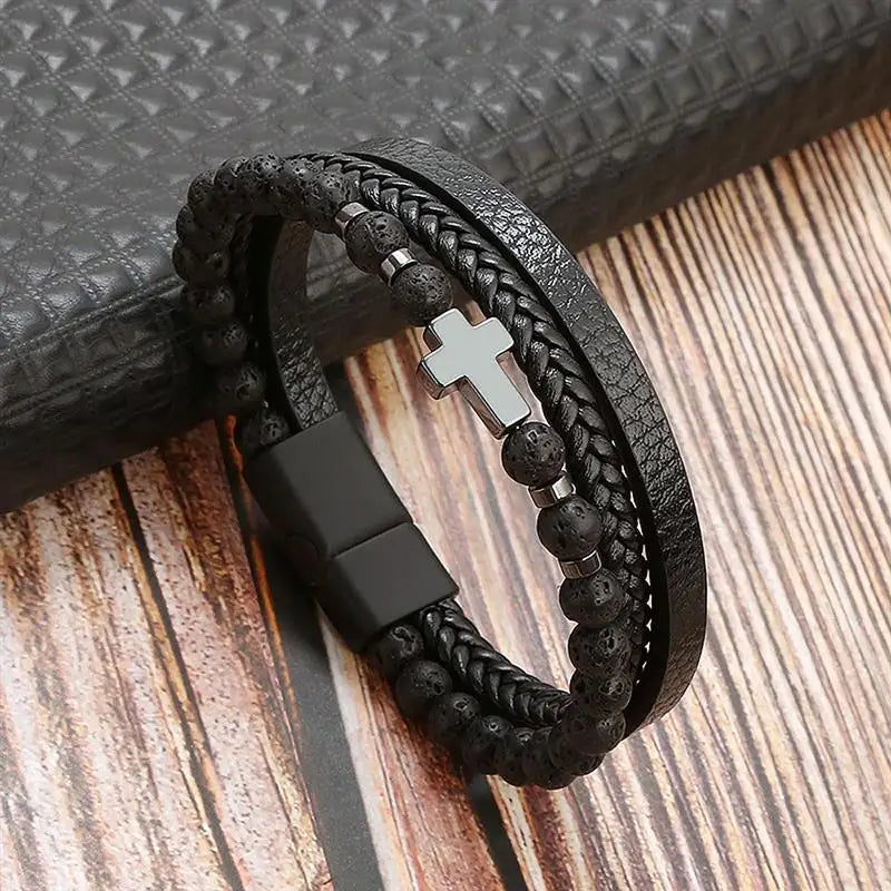 Men's Alloy Buckle Leather Bracelet