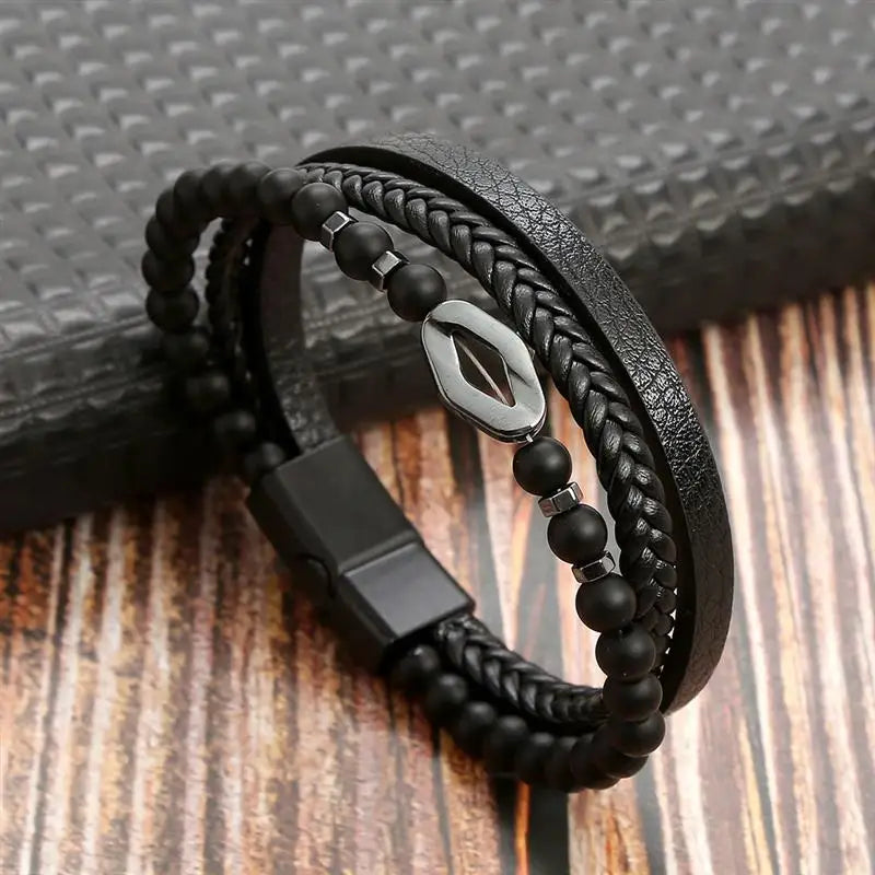 Men's Alloy Buckle Leather Bracelet