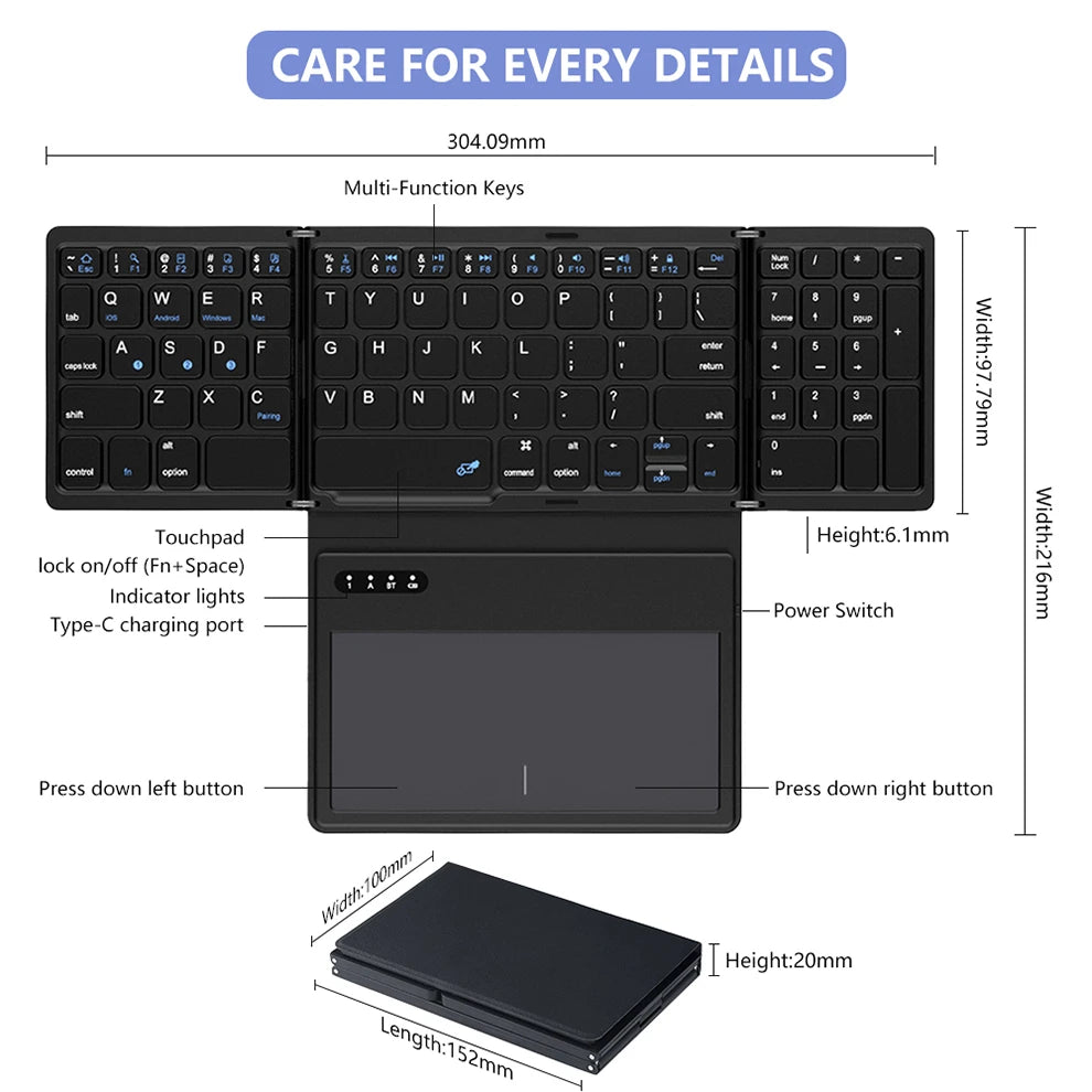 B.O.W Foldable Bluetooth Keyboard with Touchpad