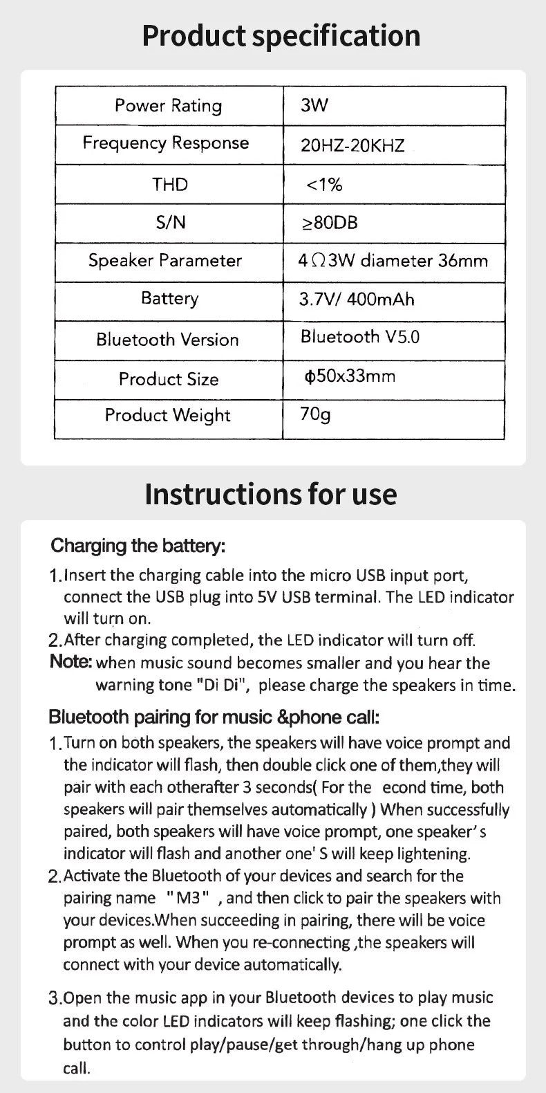 M3 Flash Mini Bluetooth Speaker
