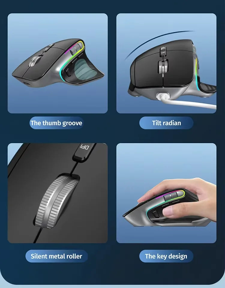 CHYI Tri-Mode Ergonomic Vertical Wireless Mouse